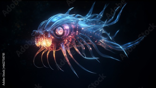 Deep sea mysterious dark bioluminescent creature picture Ai generated art © Manik007