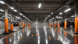 photo of a clean industrial style underground parking ,made by AI generative