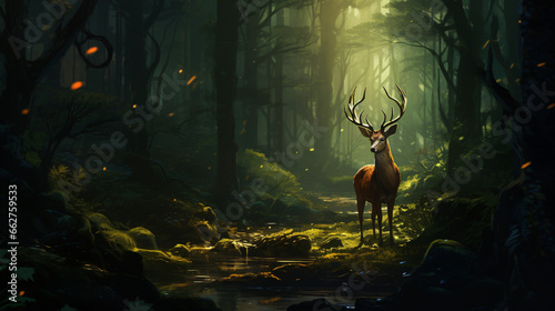Deer mysterious forest © Little