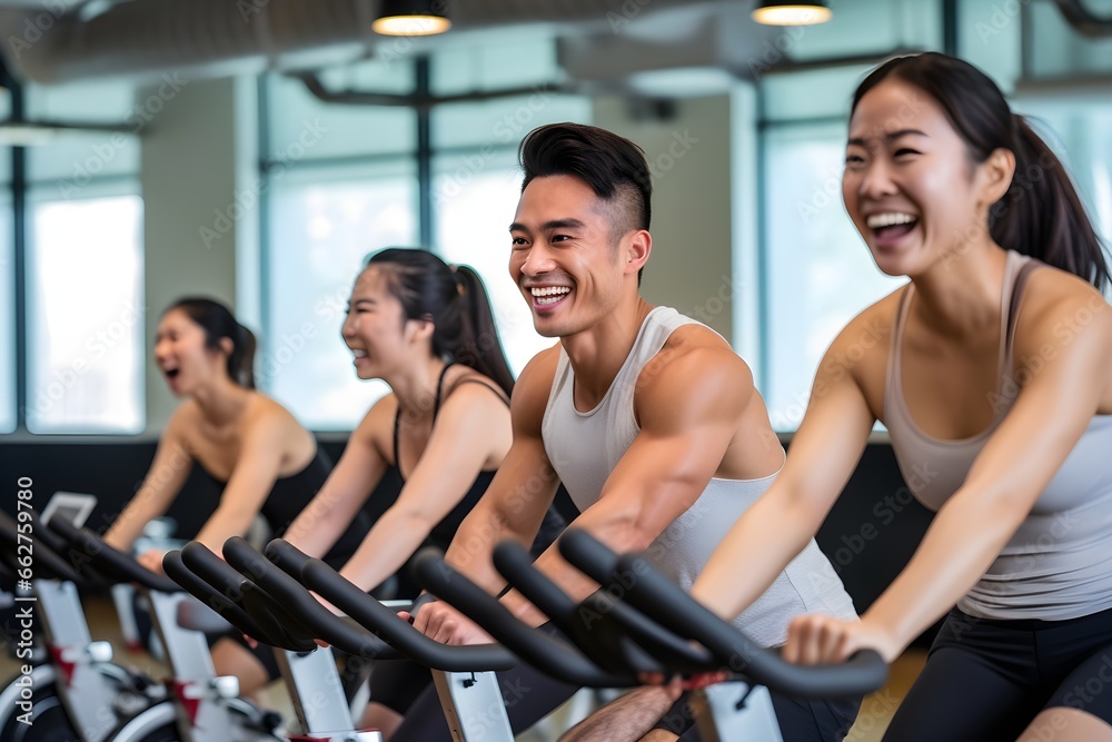 Group of sporty people having spinning class at gym. Sport, lifestyle and healthcare concept Group of sporty people having spinning class at gym. Sport, lifestyle and healthcare concept