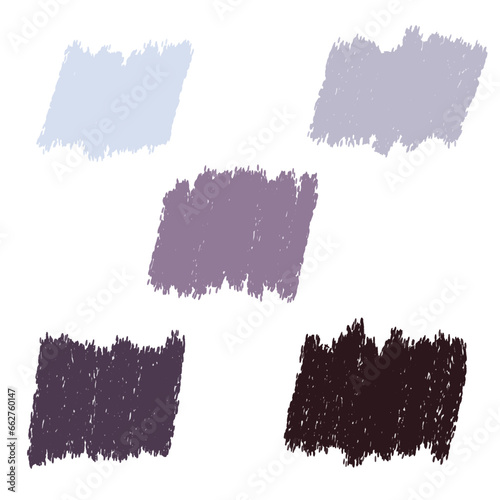 Set of different paint brush strokes in trend colors with grunge texture. Artistic design elements isolated on white background. vector illustration