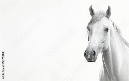 White horse on a white background. banner with copy space