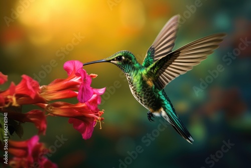 beautiful colorful colibri bird in nature landscape