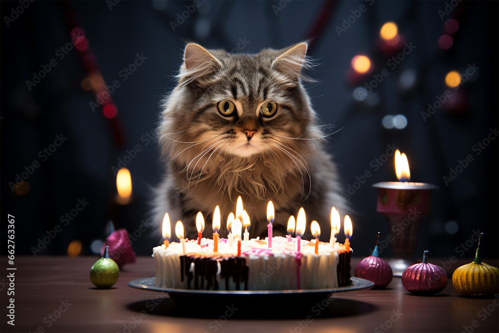 cat with a birthday cake cat with a birthday cake