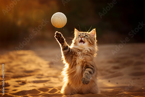 cat playing beach volleyball