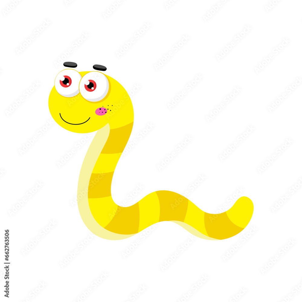 Fototapeta premium Cartoon earthworm with big eyes. Kids drawing.Cartoon Vector illustration Isolated on White Background