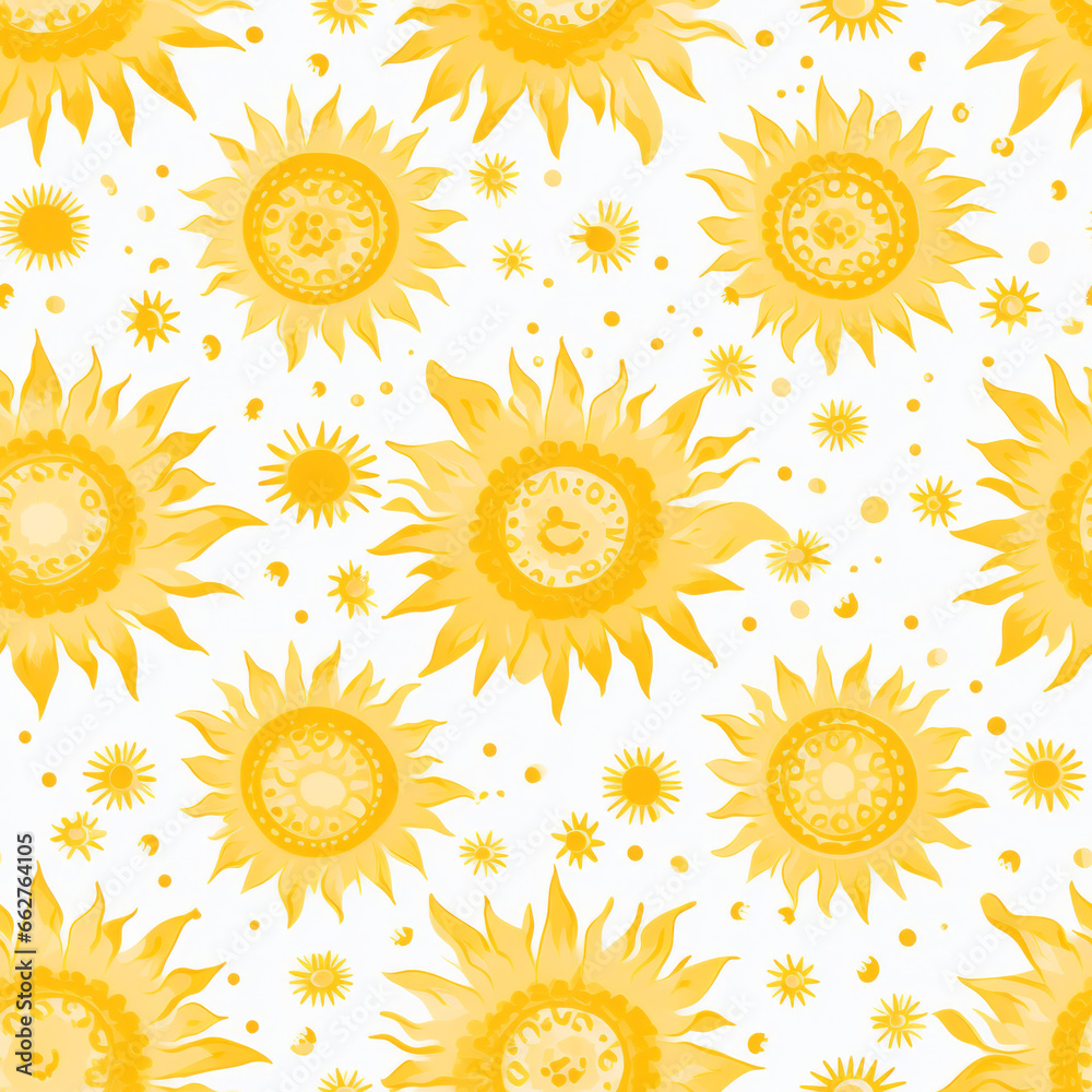 Seamless pattern background illustration of sun shining in retro style pattern with white and yellow colors Seamless pattern background illustration of sun shining in retro style pattern with white and yellow colors