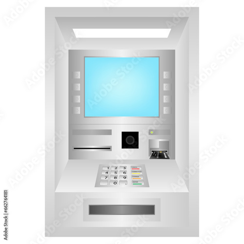 Credit Card, ATM Card or Debit Card Inserting into ATM Machine Card Slot. Vector Illustration Isolated on White Background. 