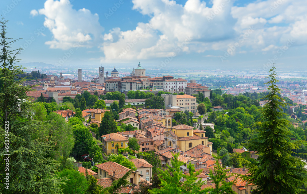 Bergamo cityscape, view of the old town, Italy