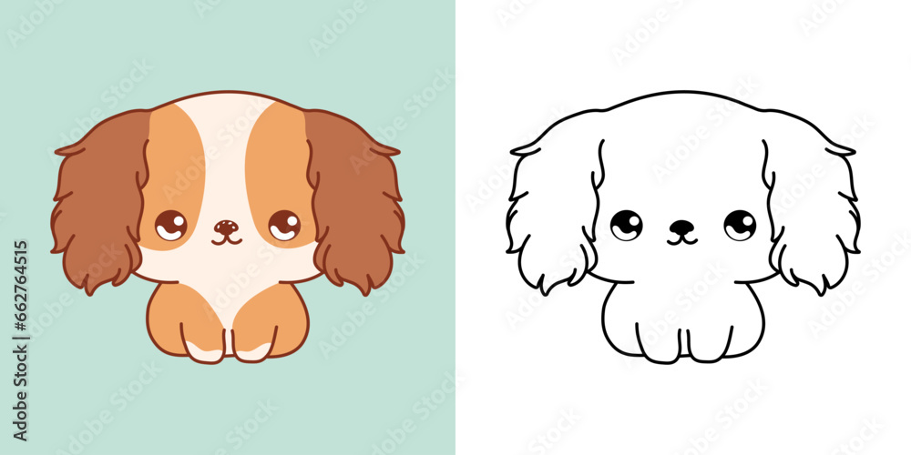Cute IsolatedCocker Spaniel Dog Illustration and For Coloring Page. Cartoon Clip Art Puppy.