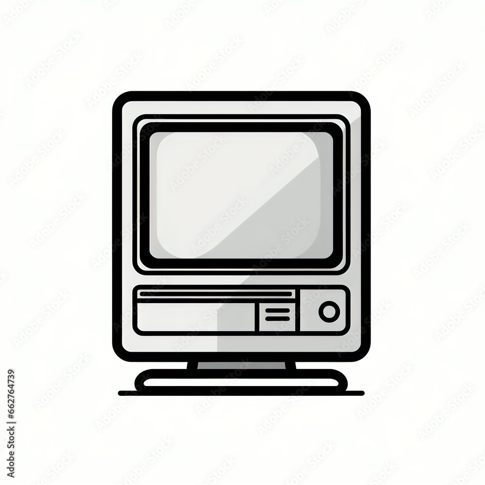 Isolated Tall Cartoon-Style Black Outline Computer on White Background. Isolated Tall Cartoon-Style Black Outline Computer on White Background.