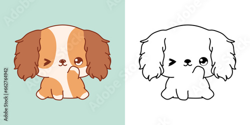 Clipart IsolatedCocker Spaniel Dog Multicolored and Black and White. Cute Cartoon Puppy.