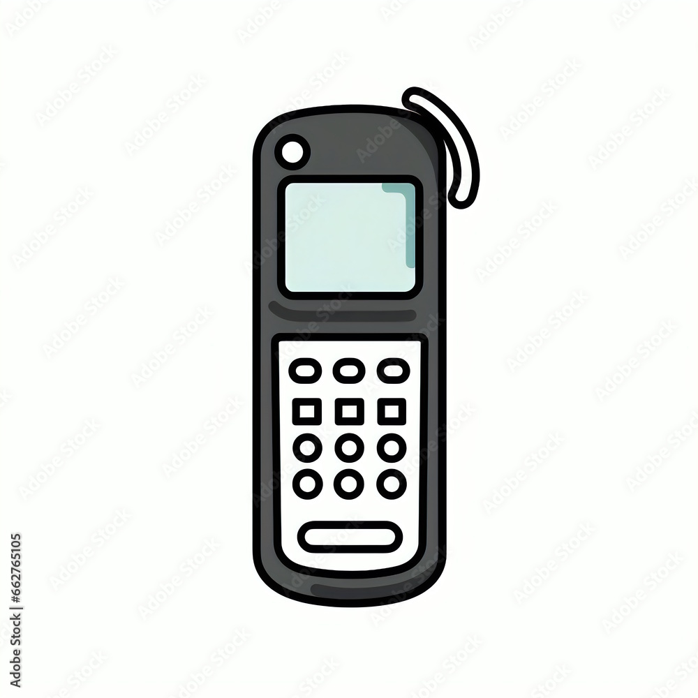 Isolated Tall Cartoon-Style Black Outline Phone on White Background. Isolated Tall Cartoon-Style Black Outline Phone on White Background.