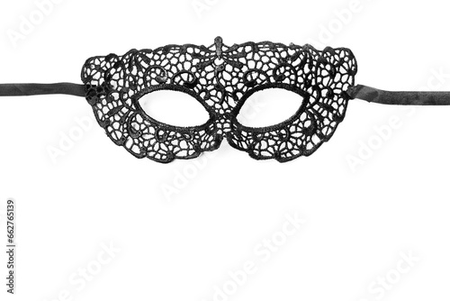 black lace mask with ribbons on a white background © hanna_photo
