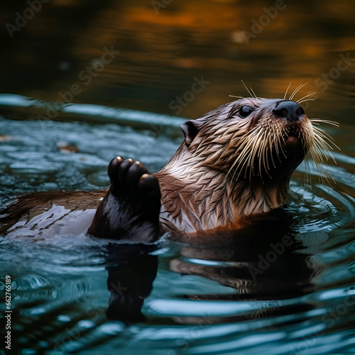 European otter (Lutra lutra) swimming in the water