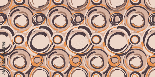 Boho circles in brown or cappuccino color. Seamless boho pattern of blotted circles.