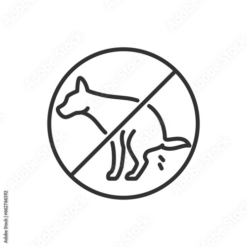 Not allowed to defecate dogs, linear icon. Line with editable stroke