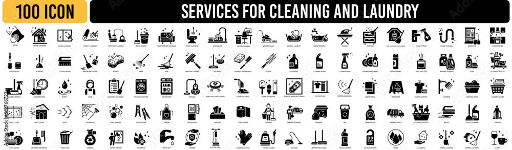 Cleaning icons. Laundry, Window sponge and Vacuum cleaner icons. Washing machine, Vector - obrazy, fototapety, plakaty 