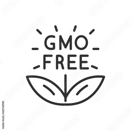 Free gmo, plant with label, linear icon. Line with editable stroke