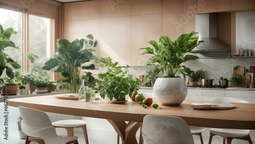 A Futuristic Kitchen Table with Greenery 3D Render by Carpoforo Tencalla photo