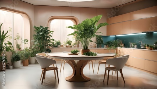 A Futuristic Kitchen Table with Greenery 3D Render by Carpoforo Tencalla photo