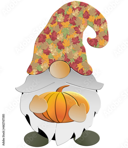 Gnome and pumpkin - happy thanksgiving - great for website, email, greeting card, presentation, postcard, book, t-shirt, sweatshirt, sticker, book, gift wrap, printables, sublimation, cricut, silhouet