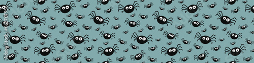 Creepy Halloween banner with spiders. Seamless pattern. Vector © Karolina Madej