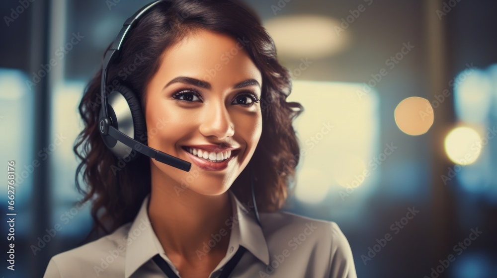 A portrait of happy Call center with head phone smile. A portrait of happy Call center with head phone smile.