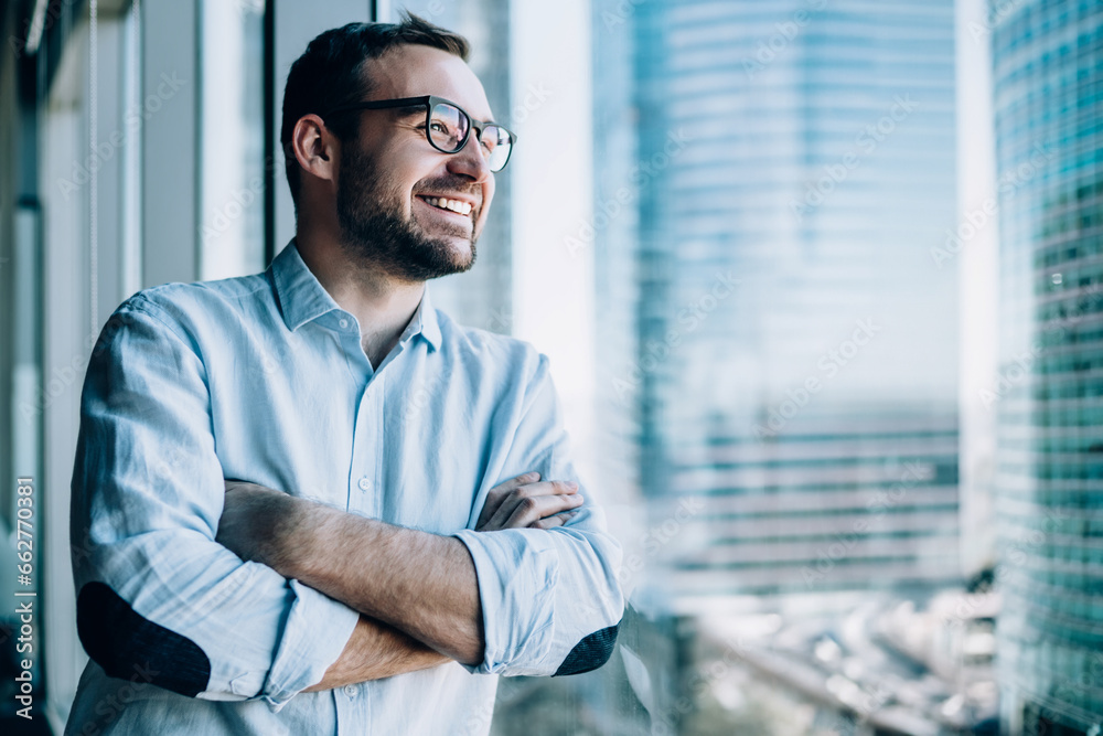 Fototapeta premium Caucasian successful corporate boss feeling good from wealthy lifestyle