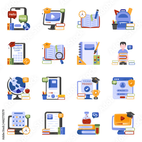 Pack of Learning Flat Icons