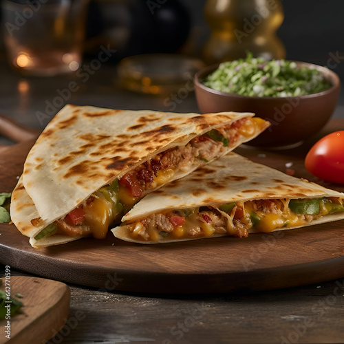 Traditional mexican quesadilla with meat- cheese and vegetables
