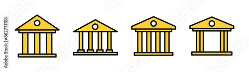 Bank icon set for web and mobile app. Bank sign and symbol, museum, university