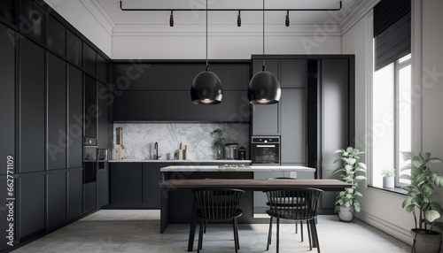 Modern domestic kitchen design with luxury appliances and elegant decor generated by AI