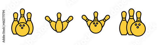 Bowling icon set for web and mobile app. bowling ball and pin sign and symbol.
