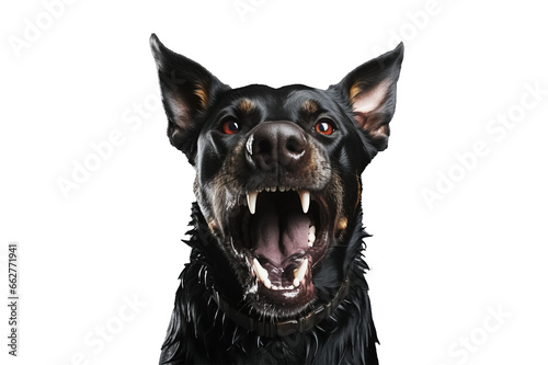 Portrait of angry doberman dog isolated on transparent background. Generative Ai