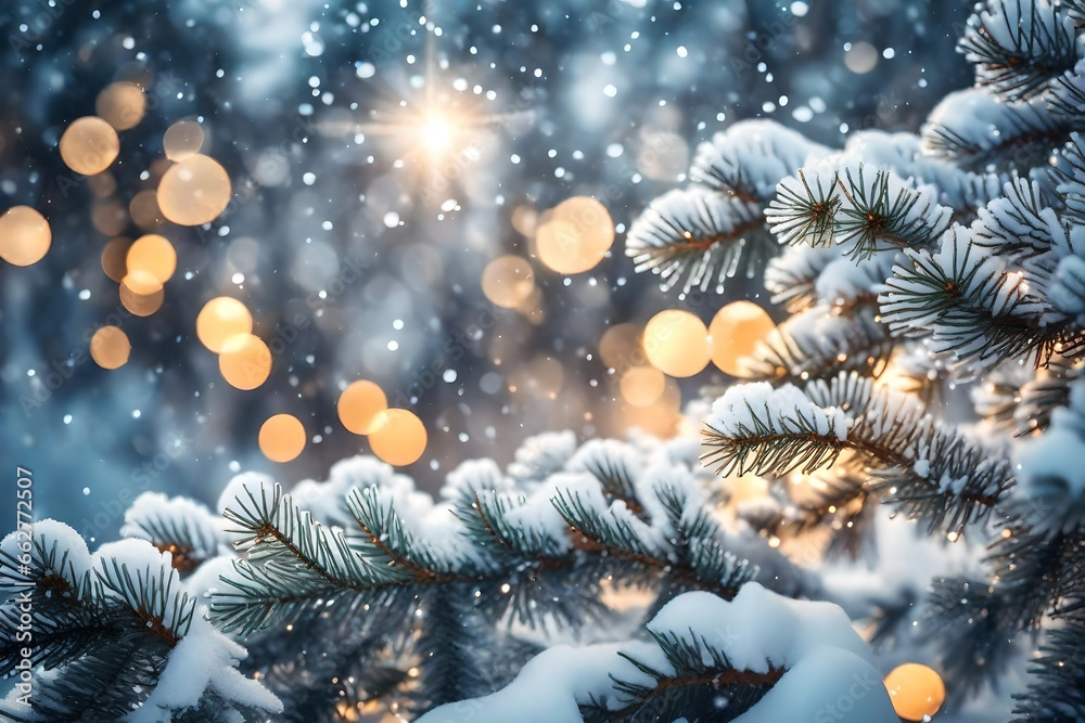 Christmas background with fir branches and snow