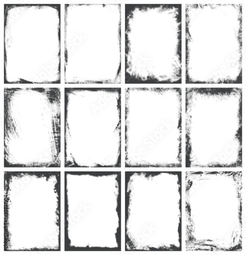 Grunge frames monochrome set elements