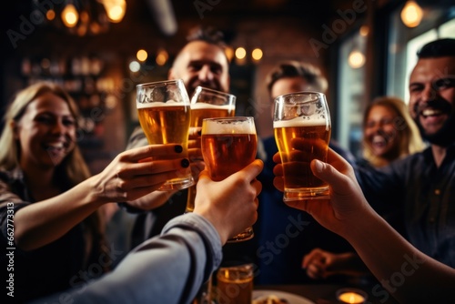 A group of friend hang out at bar with cheer beer together.