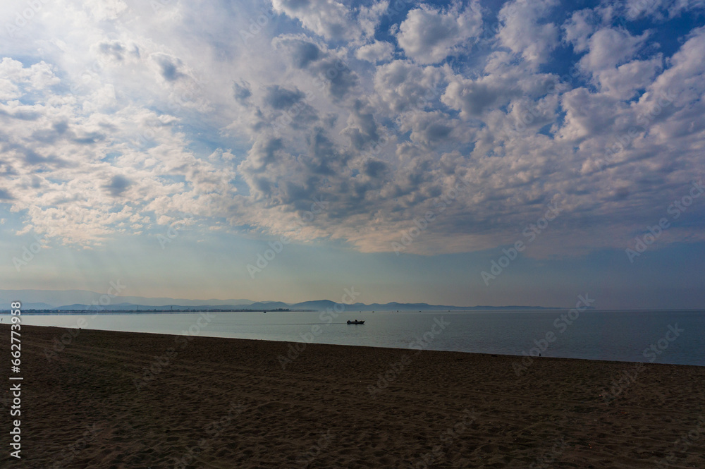 Fishing boat on the sea, cloudy weather, sea. Fishing boat on the sea, cloudy weather, sea.