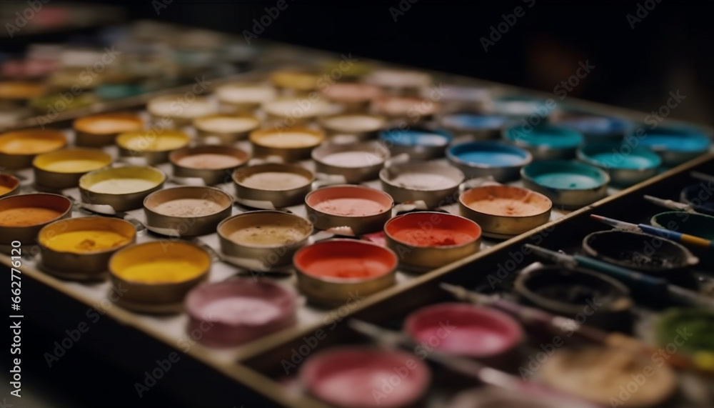A vibrant collection of watercolor paints arranged in a circle generated by AI A vibrant collection of watercolor paints arranged in a circle generated by AI