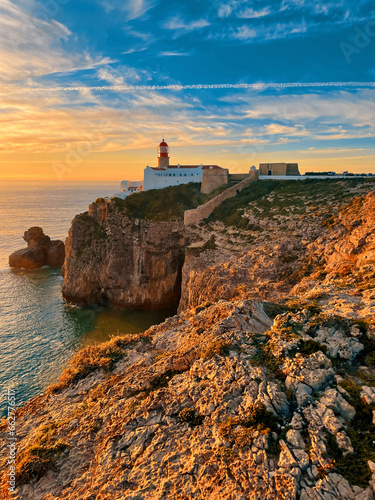 Cape St. Vincent, Cabo de Sao Vicente, Sagres, Algarve, Portugal. Southwestern edge of Europe. Lighthouse of Saint Vicente