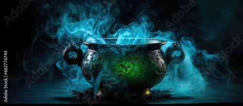 Halloween cauldron with colorful smoke for Witcher With copyspace for text