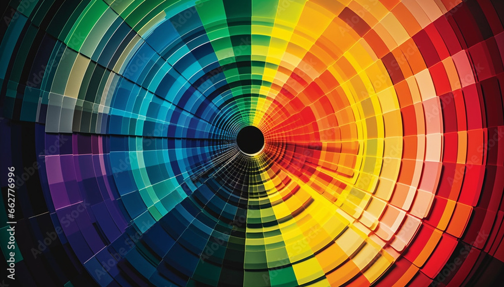 A vibrant, futuristic wallpaper with multi colored geometric shapes spinning generated by AI