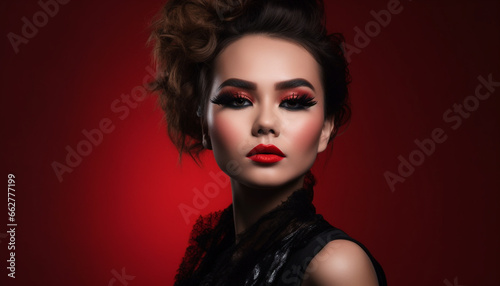 Beautiful fashion model exudes sensuality with elegant glamour portrait generated by AI