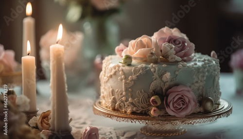 Elegant wedding celebration with ornate decoration, gourmet dessert buffet generated by AI