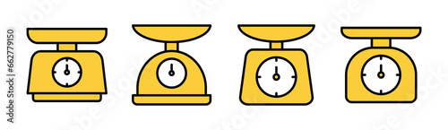 Scales icon set for web and mobile app. Weight scale sign and symbol