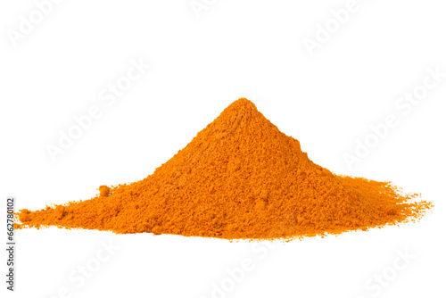 Fototapeta Naklejka Na Ścianę i Meble -  Pile of dried turmeric isolated on transparent background.