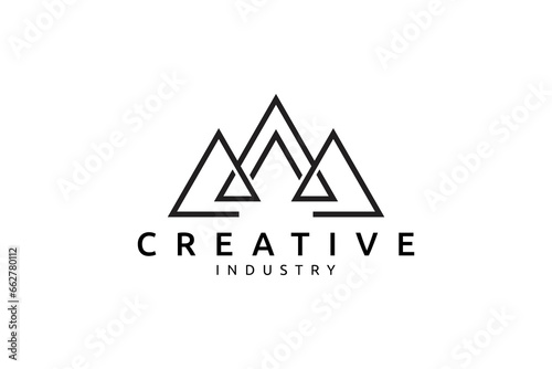 Mountain peak logo with line art design style