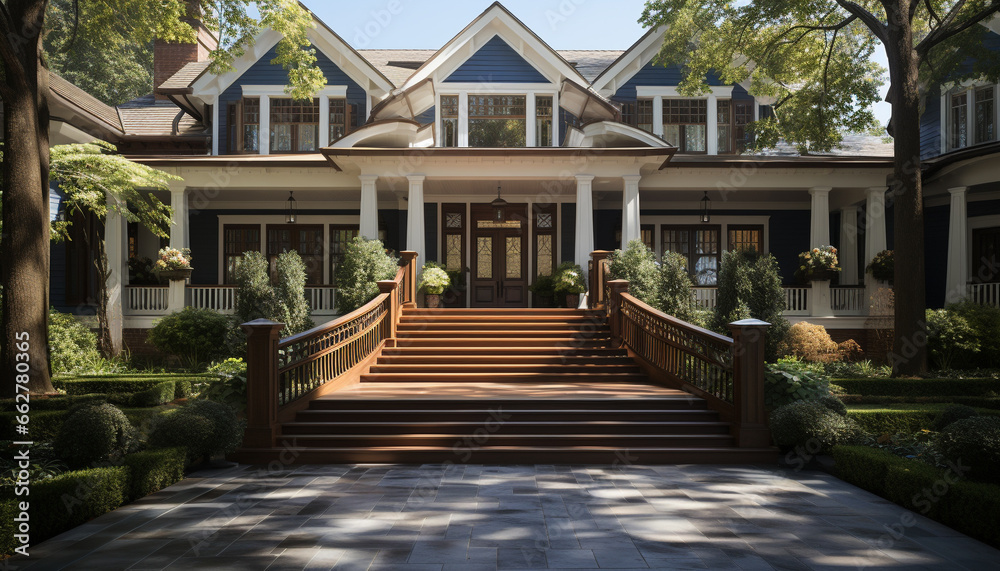 Obraz premium Modern architecture blends with nature in a luxurious residential district generated by AI