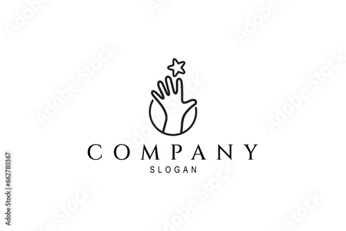 hand reaching for stars with line art design logo
